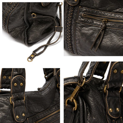 Luxury Black Genuine Leather Tote Bag