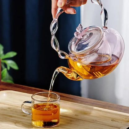 Colorful Flower Pattern Glass Tea Pot Infuser