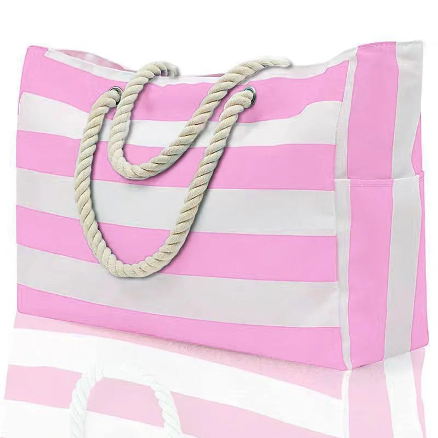 Colorful Stripe Tote Beach Bag with Zipper Closure