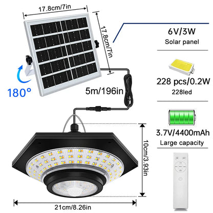 Bright Solar Powered Ceiling Light with Remote Control