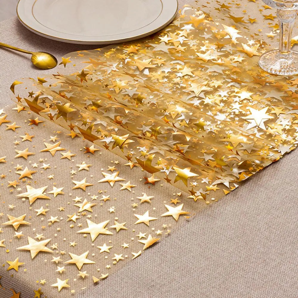 Glittering Metallic Table Runner with Star Design