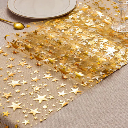 Glittering Metallic Table Runner with Star Design