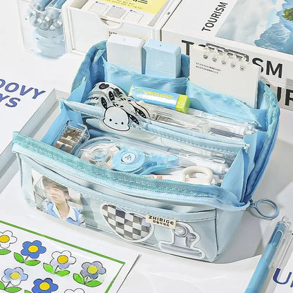 Clear Pencil Case with 10 Compartments & Large Storage