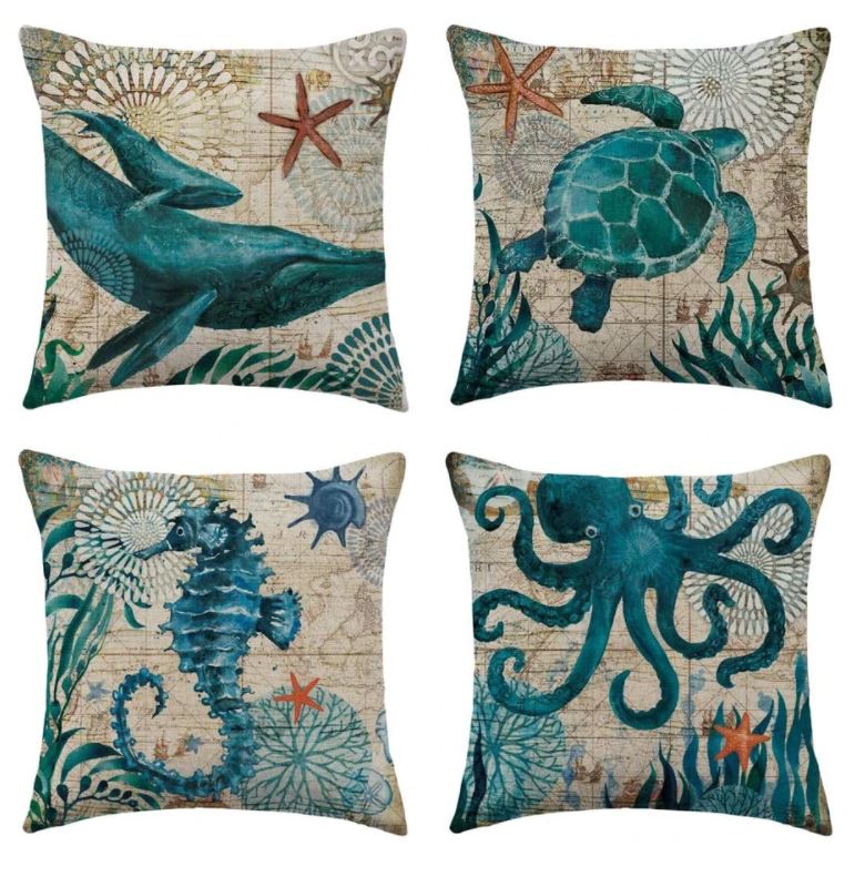 Colorful Ocean Theme Decorative Pillow