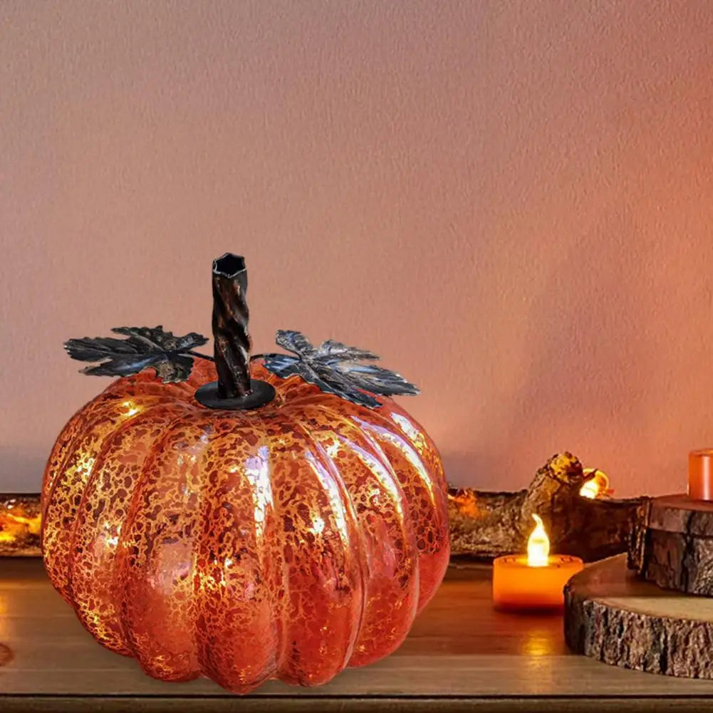 Warm Glass Pumpkin LED Decor for Fall & Halloween