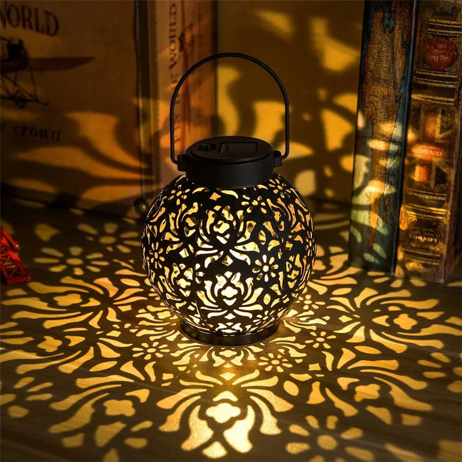 Outdoor Solar Hanging Lamp with Iron Decor & Projection - Befez