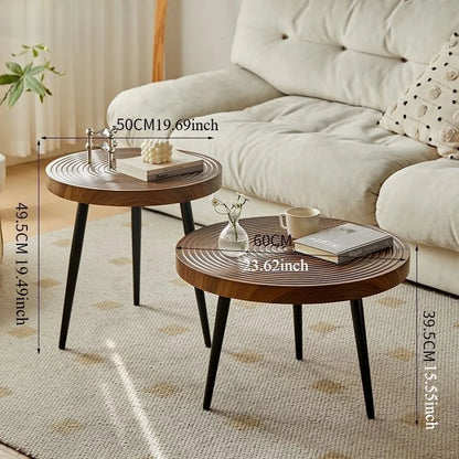 Round Wood Coffee Table Minimalist Living Room Furniture
