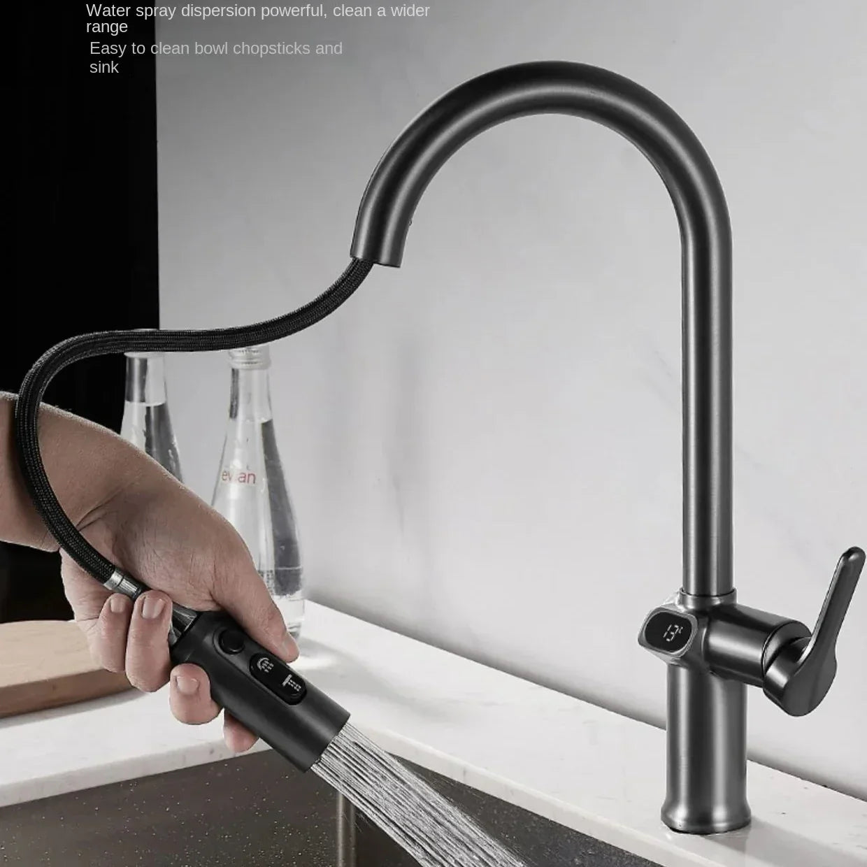 Modern Kitchen Faucet with Touch Screen and Rotating Spout