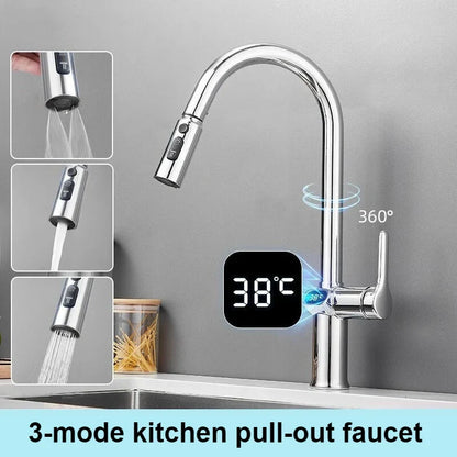 Modern Kitchen Faucet with Touch Screen and Rotating Spout