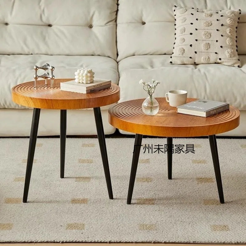 Round Wood Coffee Table Minimalist Living Room Furniture