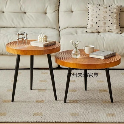 Round Wood Coffee Table Minimalist Living Room Furniture