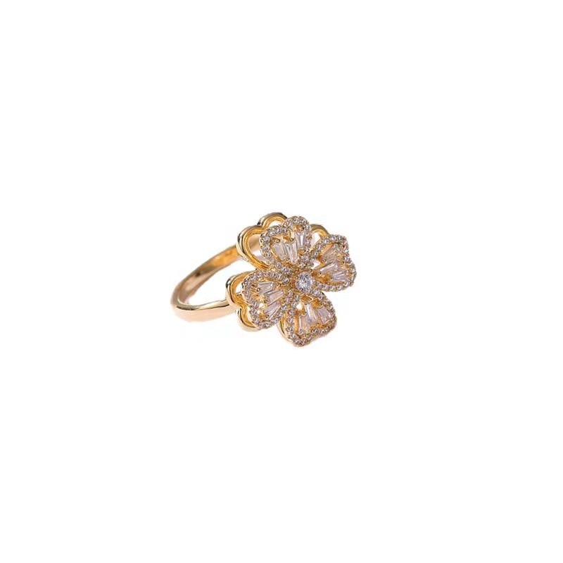Sparkling Floral CZ Four Leaf Ring