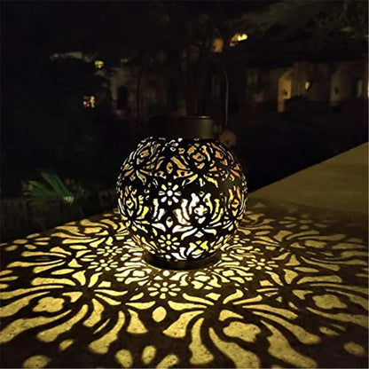 Outdoor Solar Hanging Lamp with Iron Decor & Projection