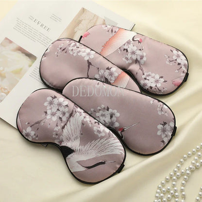 Soft Silk Eye Mask with Elegant Bird Pattern