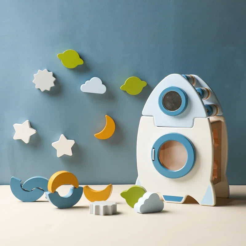 Fun Wooden Building Block Rocket Set