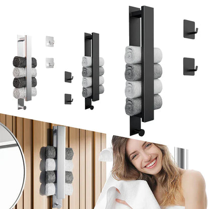 Stylish Adhesive Bathroom Towel Holder in Silver and Black