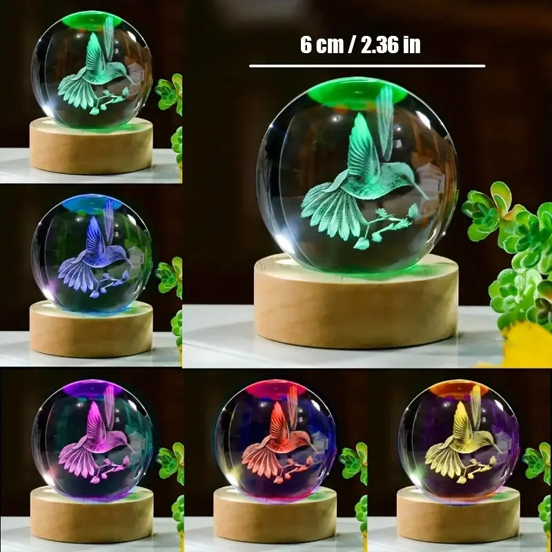 Colorful Crystal Hummingbird Figurine Lamp