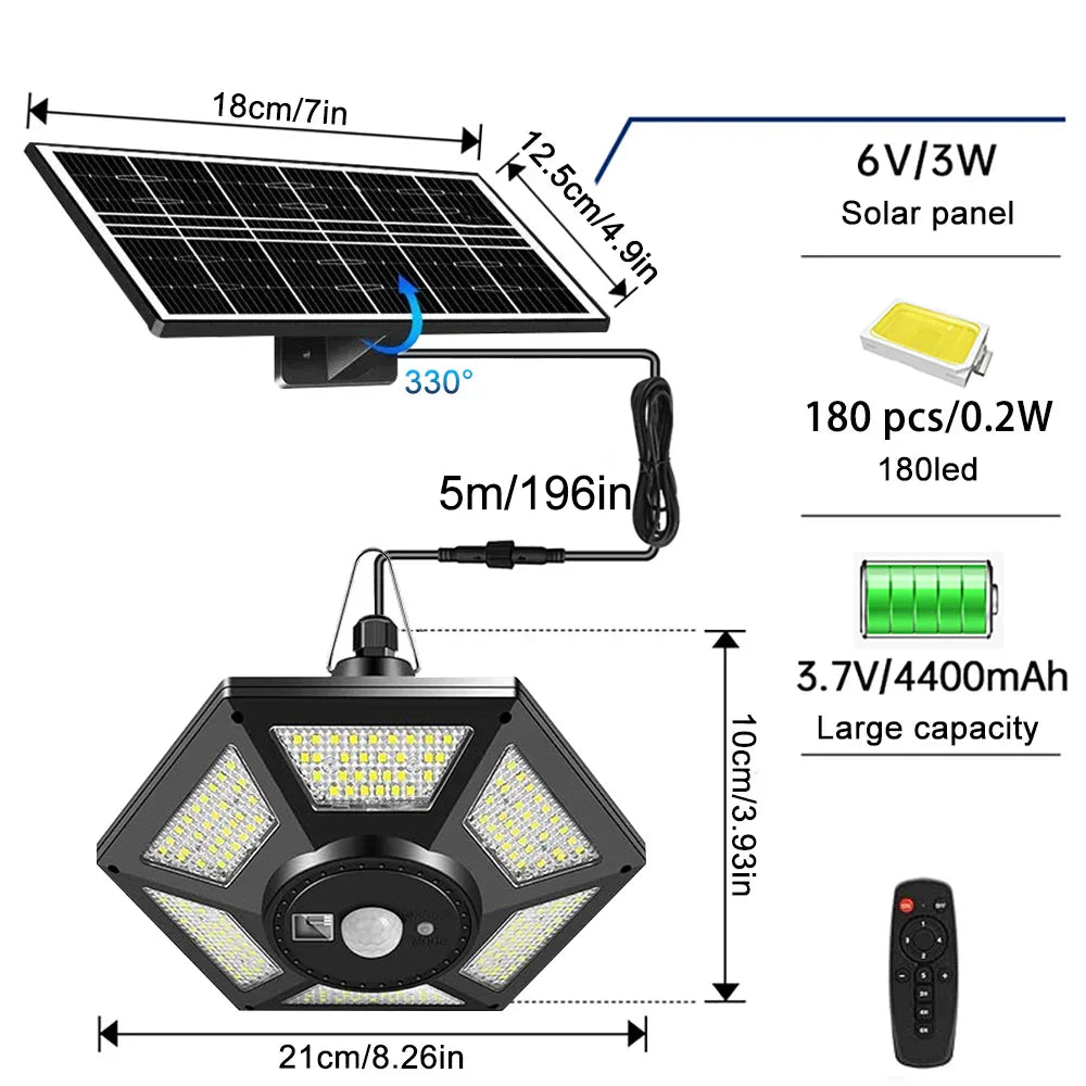 Bright Solar Powered Ceiling Light with Remote Control
