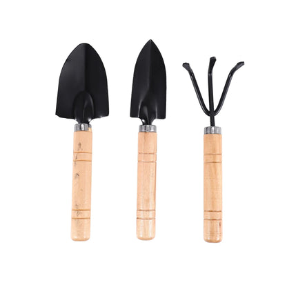 Compact 3-Piece Gardening Tool Set with Wooden Handles