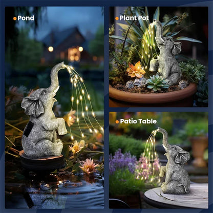 Outdoor Solar Elephant Decor with LED String Lights