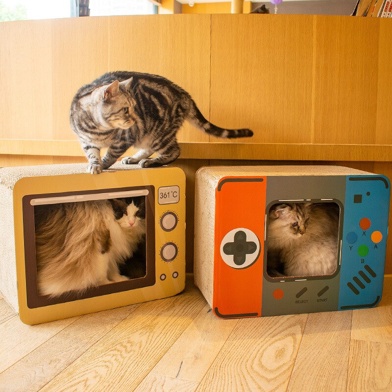 Rustic Wood Cat Scratch Bed House