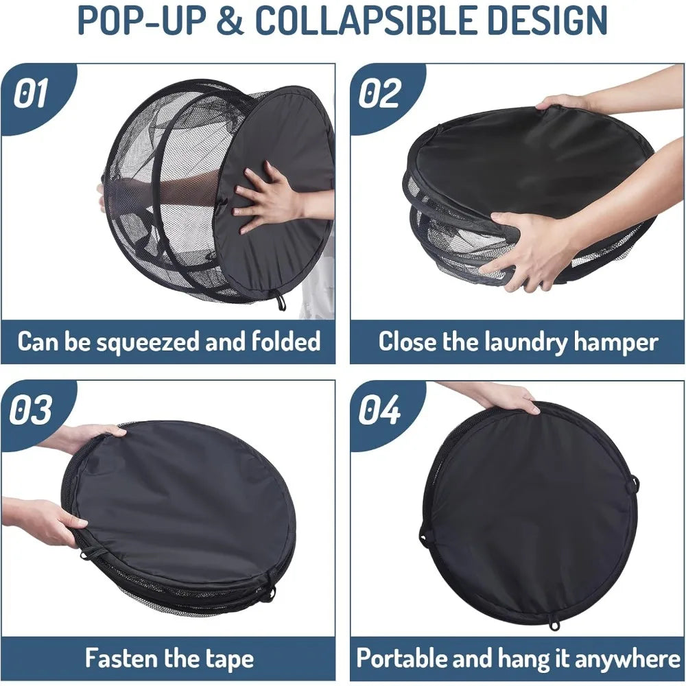 Portable Folding Laundry Hamper with Mesh Panel