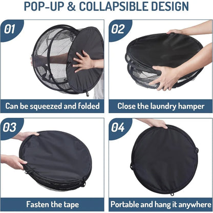 Portable Folding Laundry Hamper with Mesh Panel