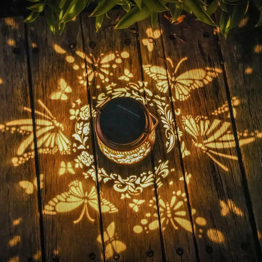 Vintage Solar Lantern with Butterfly Pattern Outdoor Light - Befez