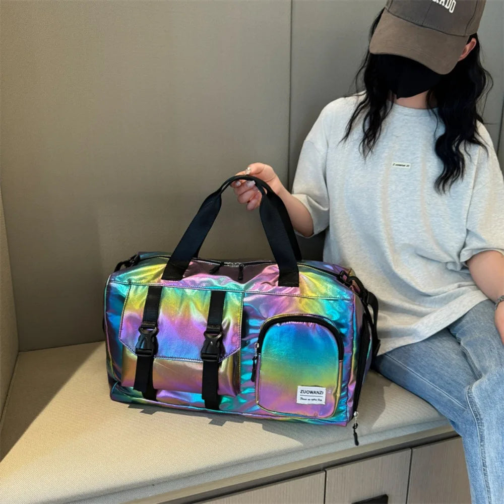 Spacious Holographic Weekend Travel Bag with Shoe Pocket