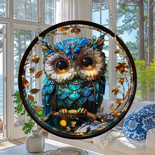 Colorful Owl Glass Window Hanging Decoration - Befez