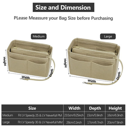 Premium Handbag Organizer Insert with Zipper Pockets