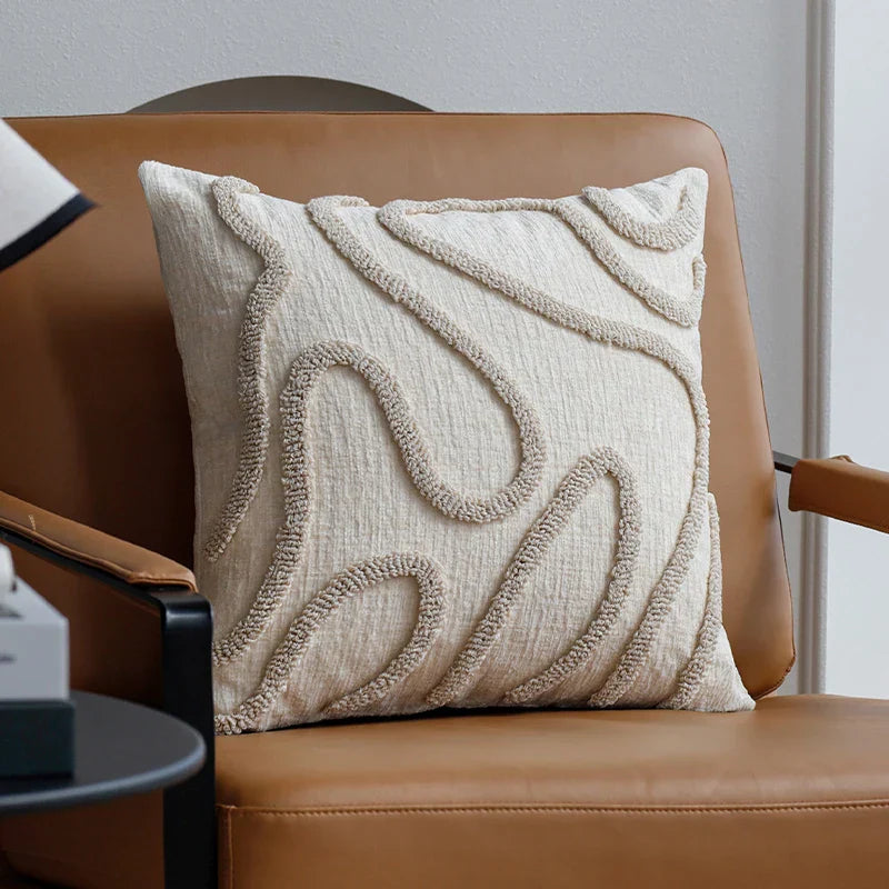 Cozy Chenille Pillow with Modern Geometric Pattern - Befez
