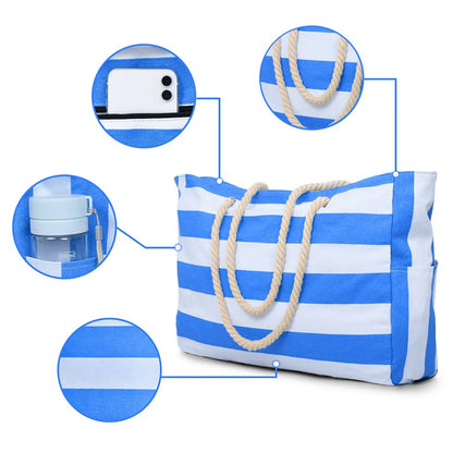 Colorful Stripe Tote Beach Bag with Zipper Closure