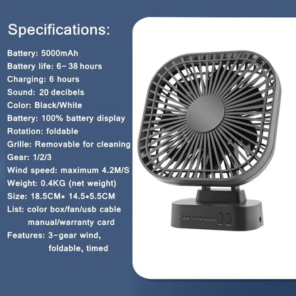 Portable Rechargeable USB Mini Fan with Timer