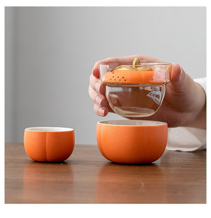Small Ceramic Pumpkin Tea Pot Set