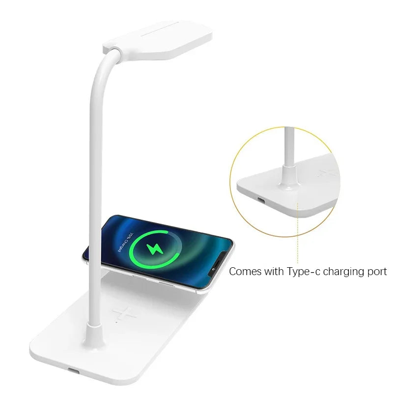 Stylish LED Desk Lamp with Wireless Charger & USB
