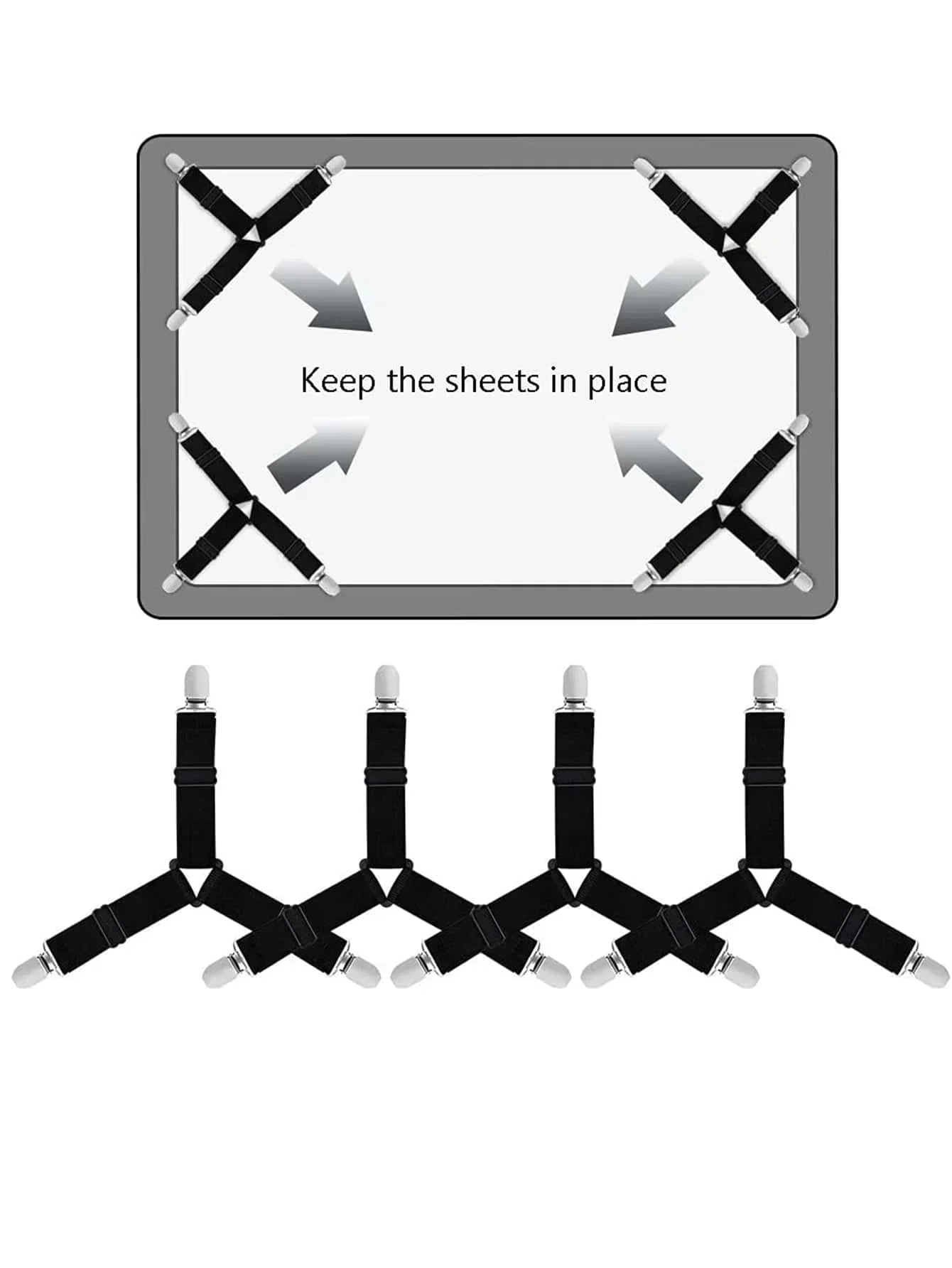 Easy Fit Bed Sheet Straps 4-Pack Adjustable Holders