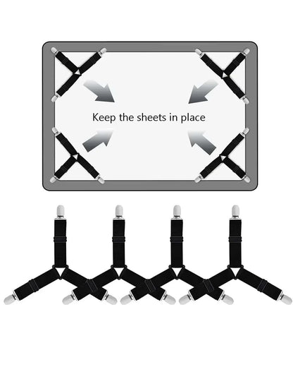 Easy Fit Bed Sheet Straps 4-Pack Adjustable Holders