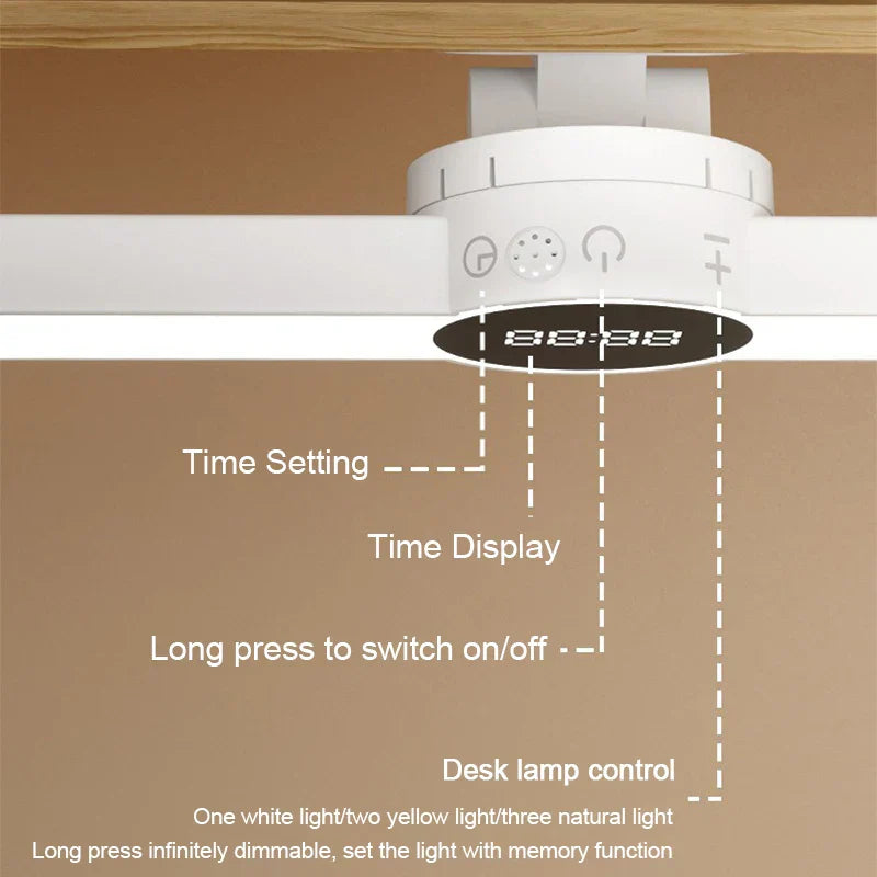 Compact LED Desk Light with Clock and USB Charging