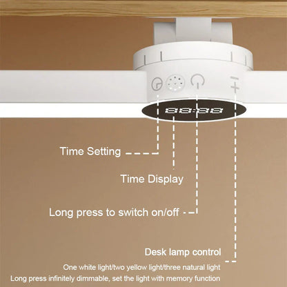 Compact LED Desk Light with Clock and USB Charging