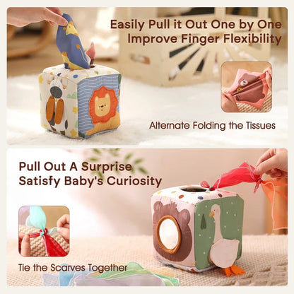 Soft Textured Tissue Box Toy for Baby Development