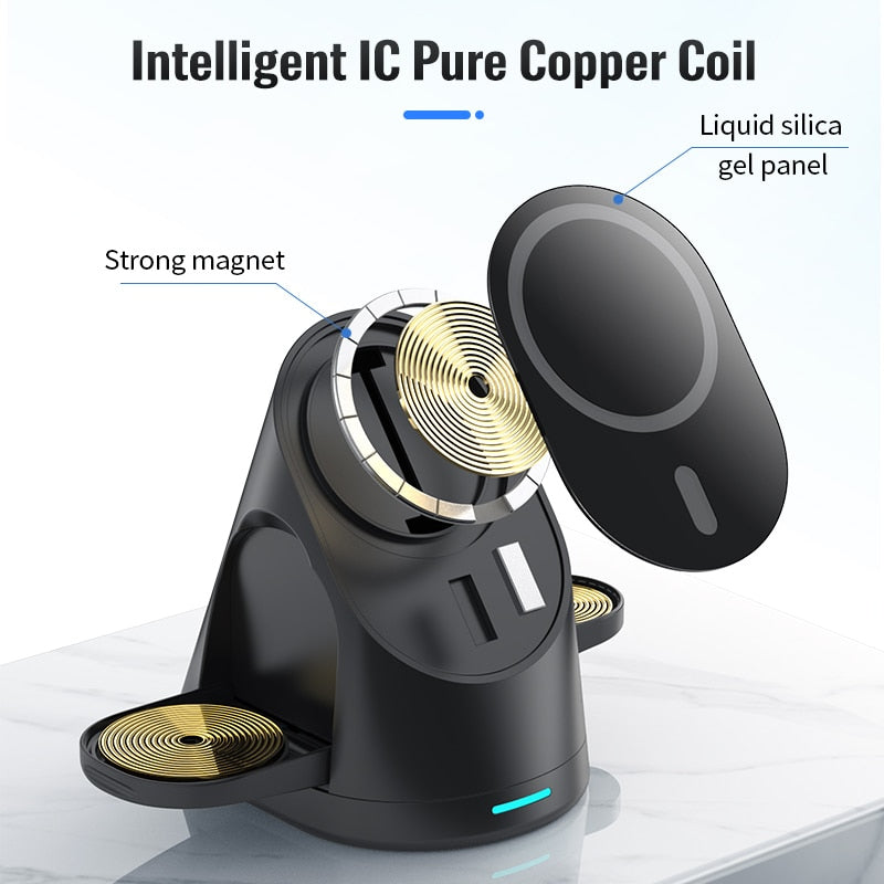 Compact 3in1 Wireless Charging Station Dock