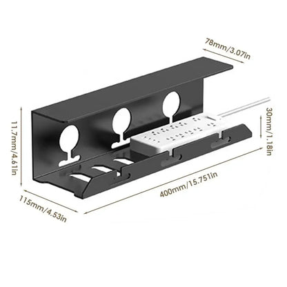 Easy Install Under Desk Cable Organizer Black Steel