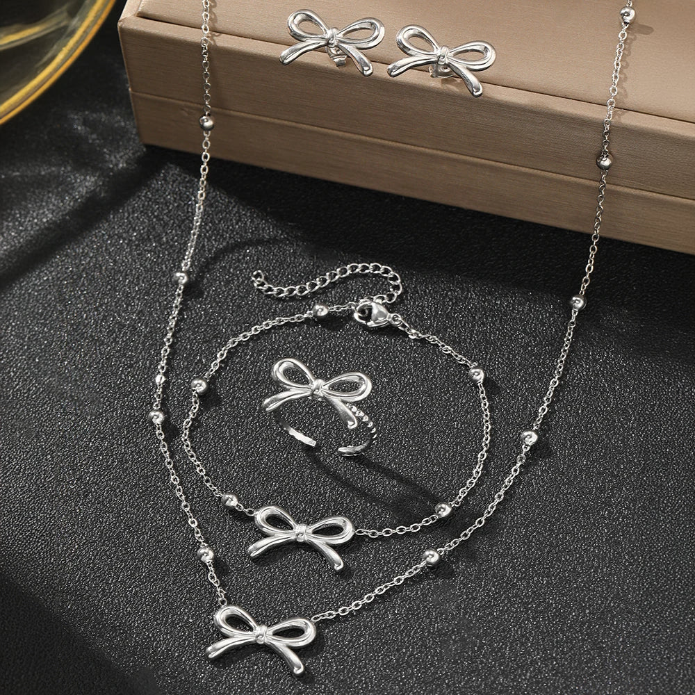 Delicate Bow Crystal Jewelry Set