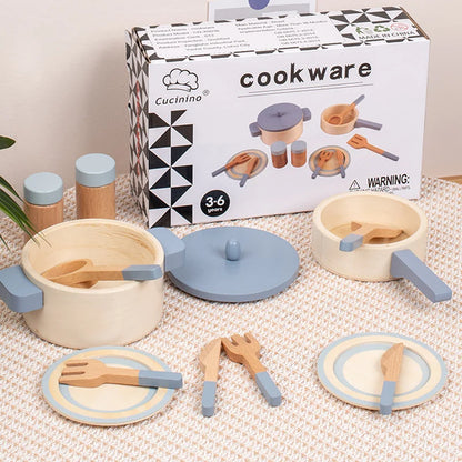 Kids Mini Cookware Set Wooden Play Kitchen Utensils