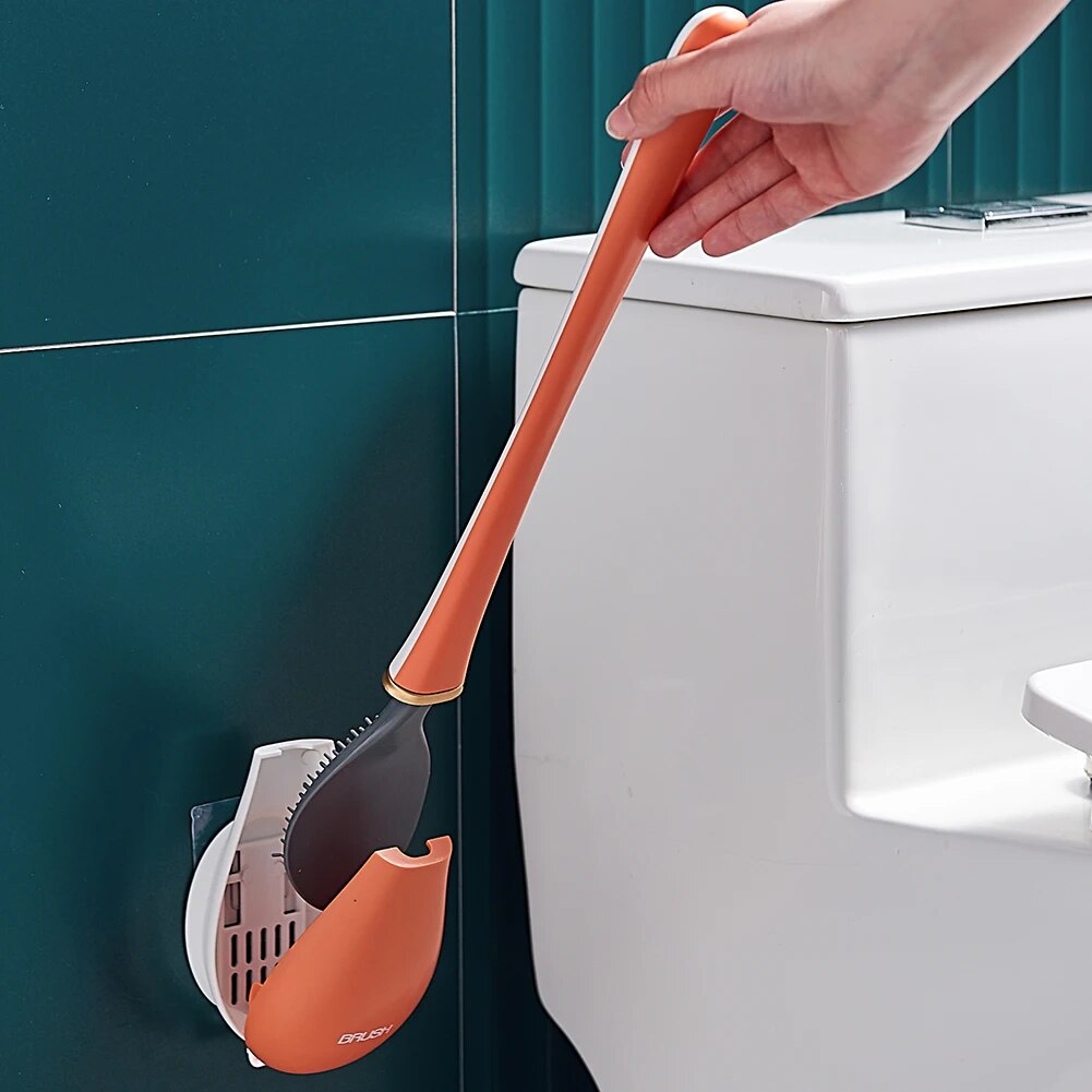 Compact Silicone Toilet Brush for Bathroom Cleaning