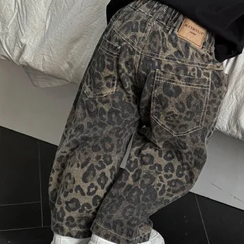 Soft Leopard Kids Jeans - Black Comfortable Cotton Pants - Befez