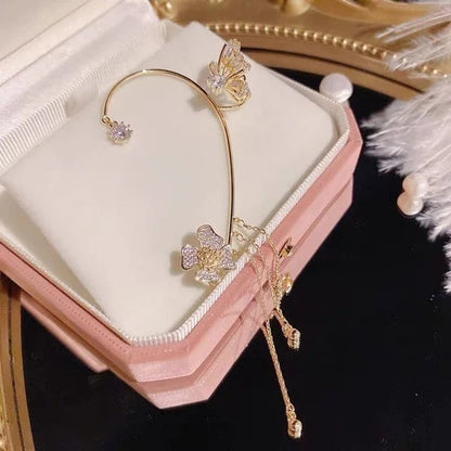 Befez | Glamorous Drop Earrings with Butterfly Motif and Sparkling Zirconia