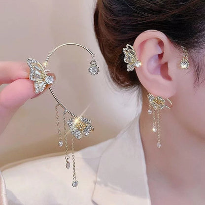 Befez | Glamorous Drop Earrings with Butterfly Motif and Sparkling Zirconia - Befez