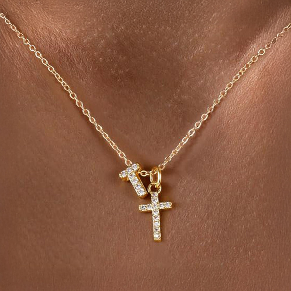 Delicate Initial and Cross Pendant Necklace